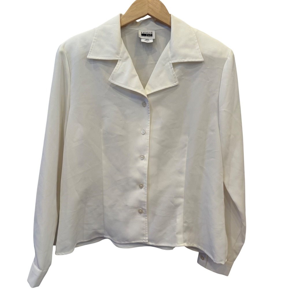 Leslie Fay Scandi Tailored Classic Button Down Shirt Cream Women's Size 16